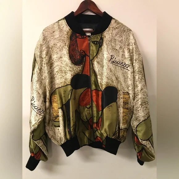 Vintage Picasso silky bomber jacket abstract art street wear monaliza - Picture 2 of 11